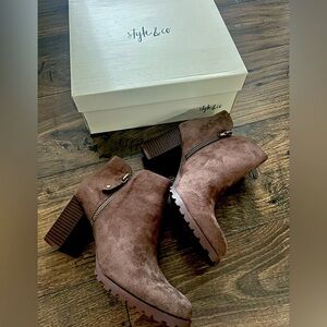 Brown Suede Heeled Booties